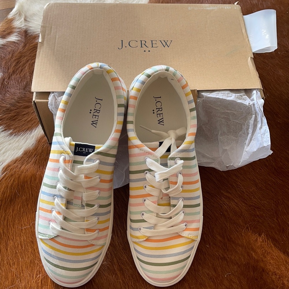 J crew boat shoe pastel stripe